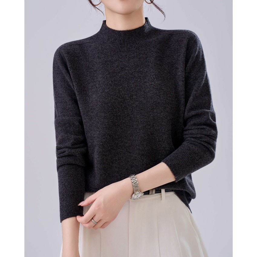 Women's Short Stand Collar Sweater in Charcoal Gray