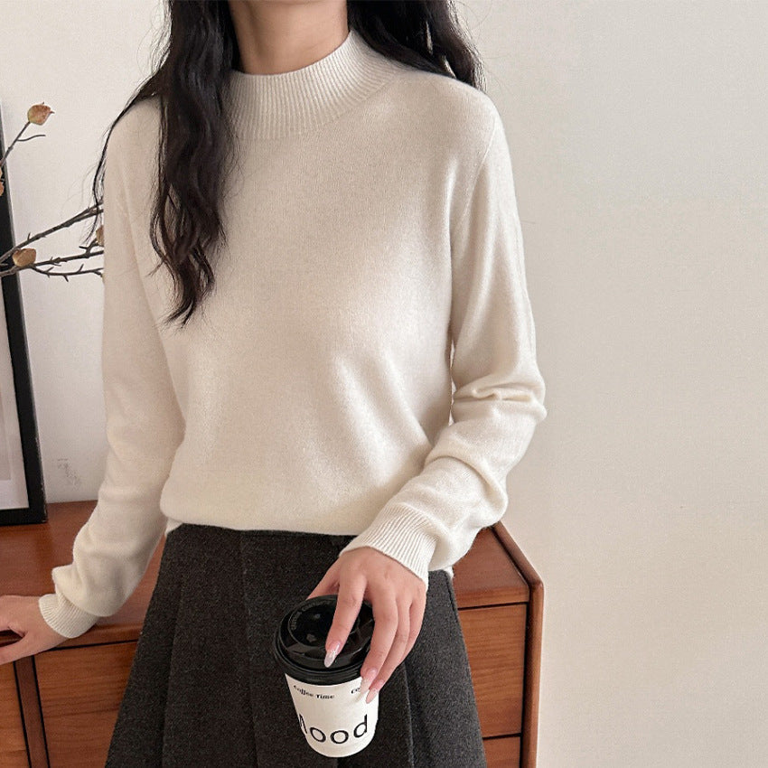 Women's Short Stand Collar Sweater in Cream
