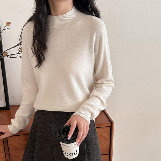 Women's Short Stand Collar Sweater in Cream