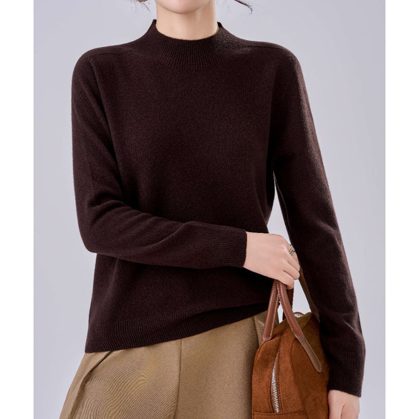 Women's Short Stand Collar Sweater in Dark Brown