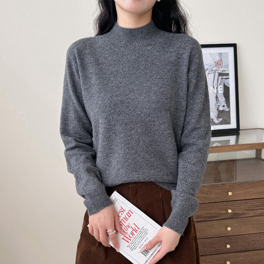 Women's Short Stand Collar Sweater in Dark Gray