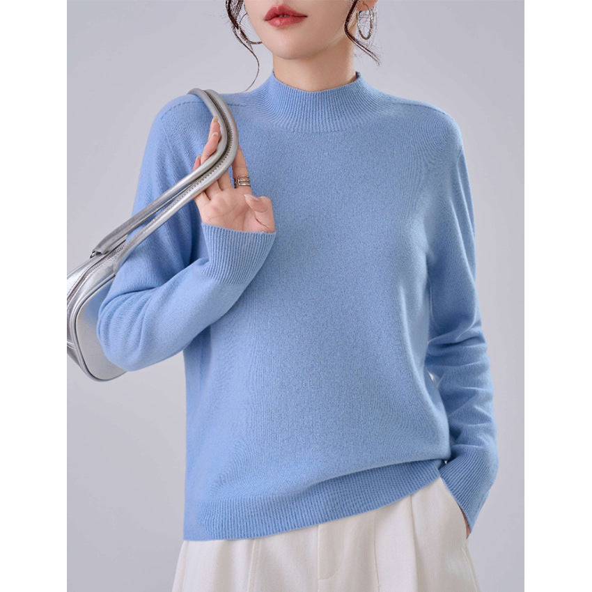 Women's Short Stand Collar Sweater in Light Blue