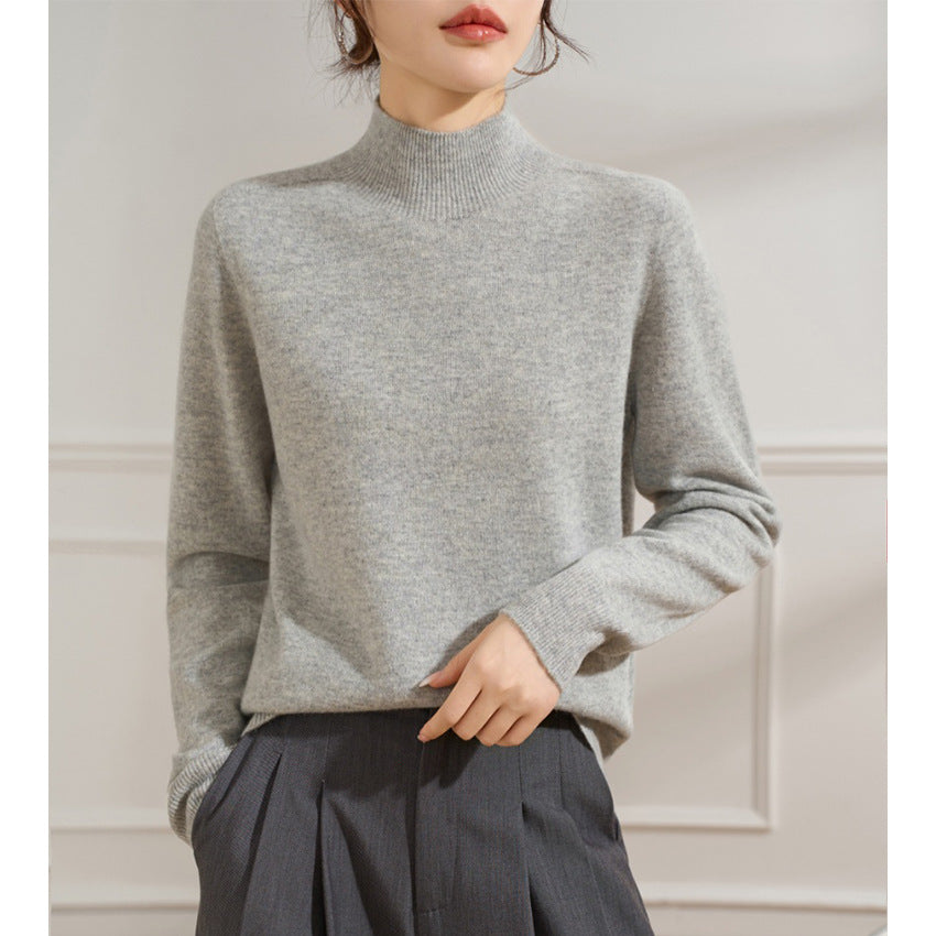 Women's Short Stand Collar Sweater in Light Gray