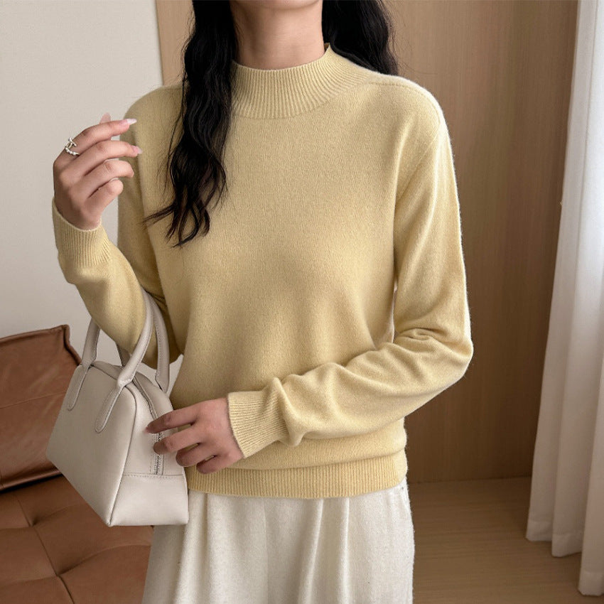 Women's Short Stand Collar Sweater in Pale Yellow