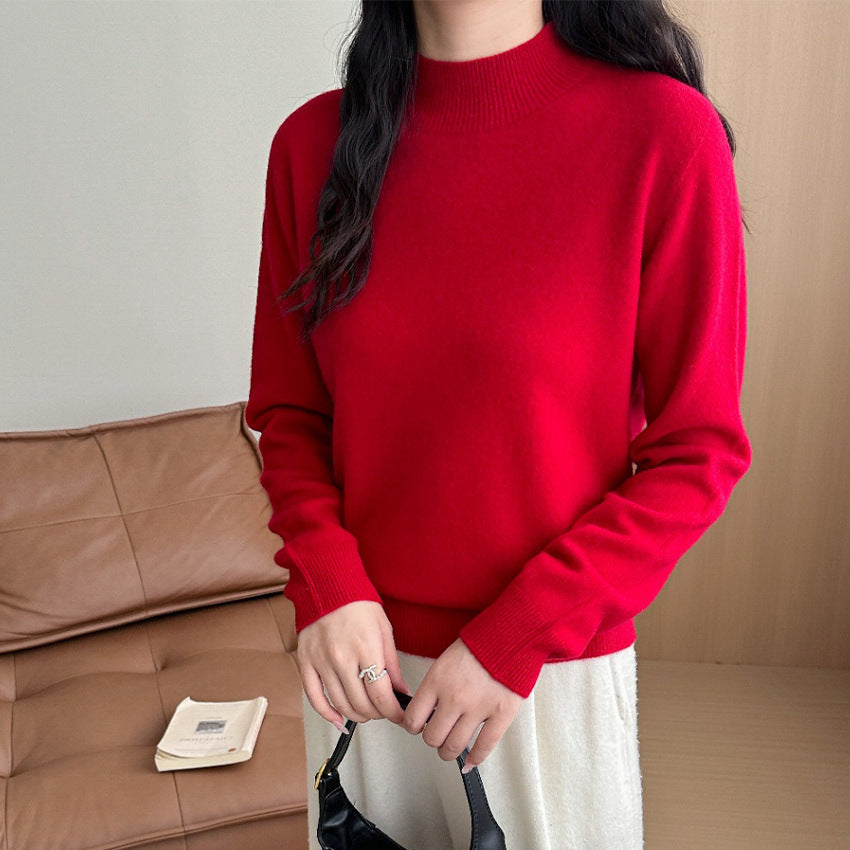 Women's Short Stand Collar Sweater in Red