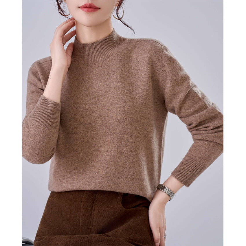 Women's Short Stand Collar Sweater in Taupe
