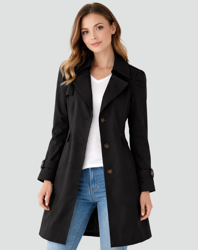 Women's Slim Fit Trench Coat in Black