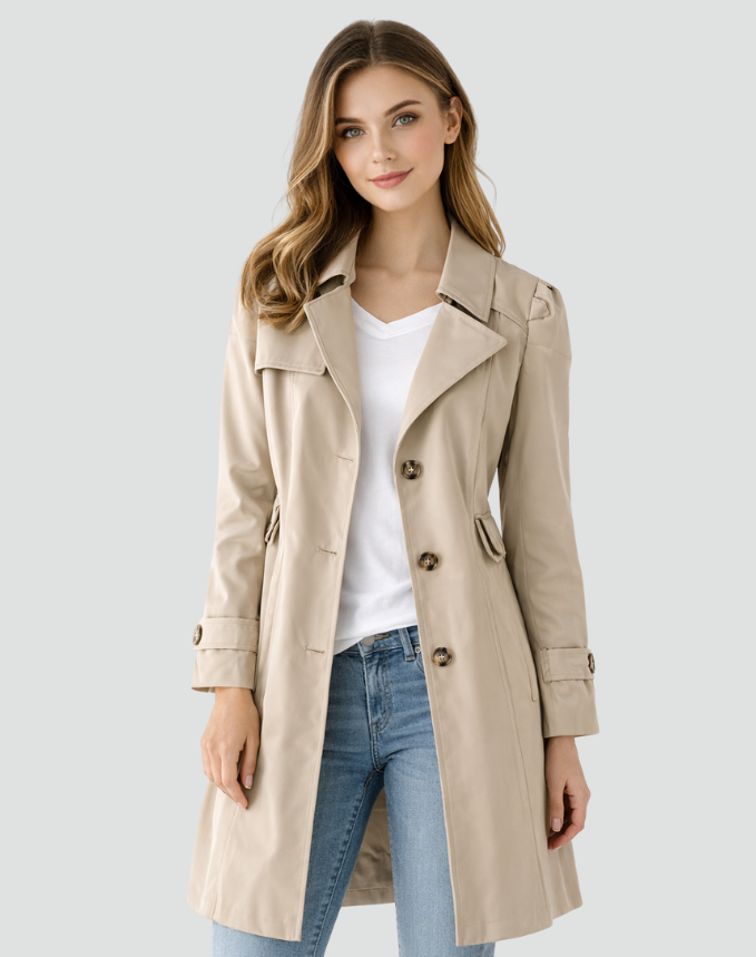 Women's Slim Fit Trench Coat in Khaki