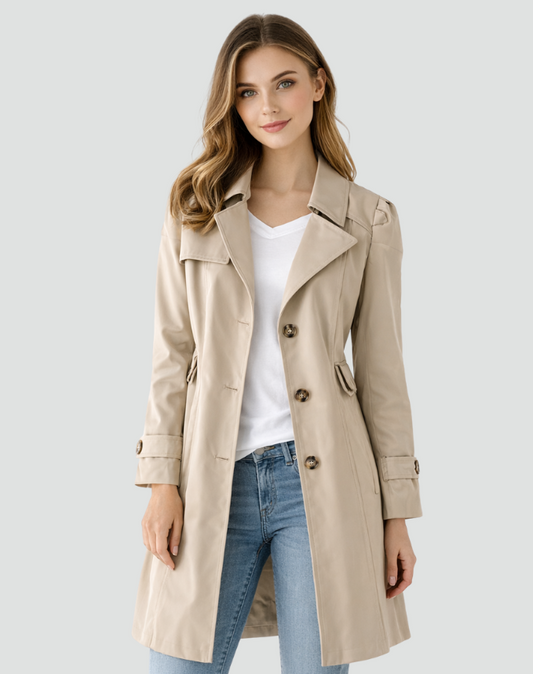 Women's Slim Fit Trench Coat in Khaki