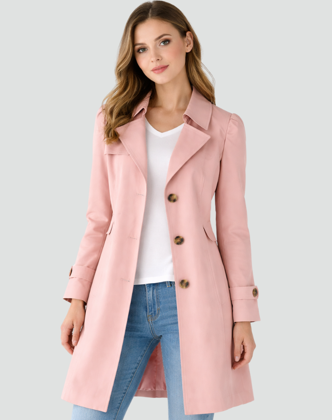 Women's Slim Fit Trench Coat in Pink