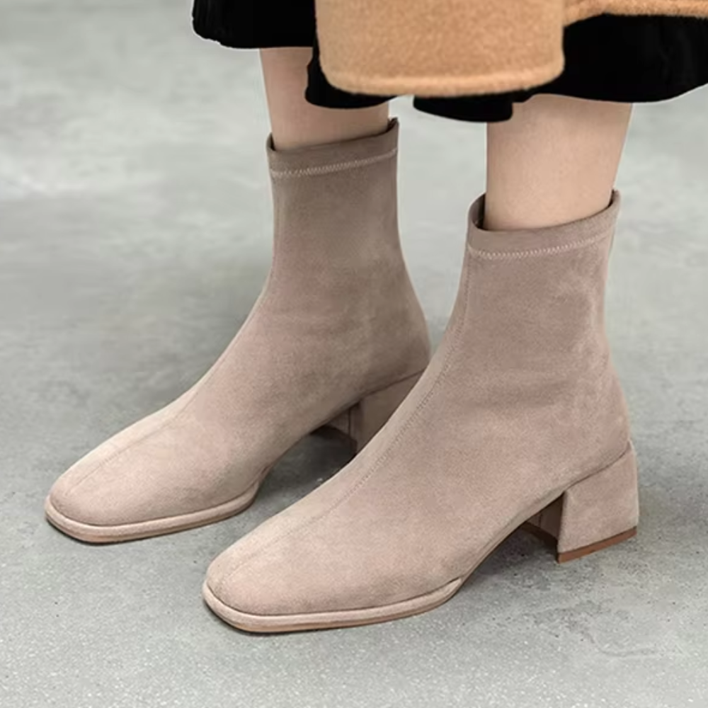 Women's Square Toe Ankle Boots in Beige