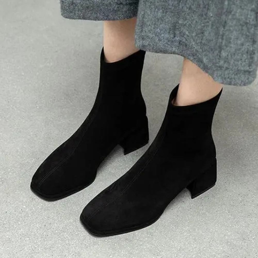 Women's Square Toe Ankle Boots in Black