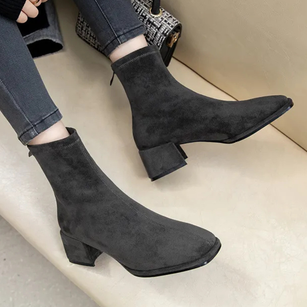 Women's Square Toe Ankle Boots in Gray