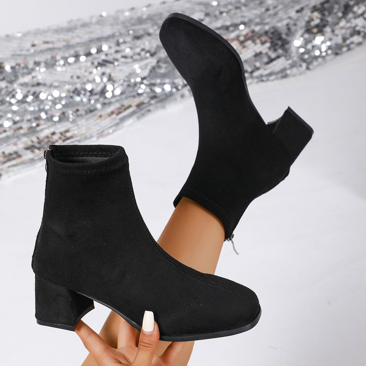 Women's Stretch Square Toe Ankle Boots in Black