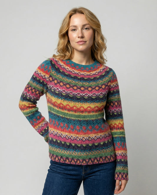 Women's Striped Fair Isle Sweater in Multicolour Fair Isle