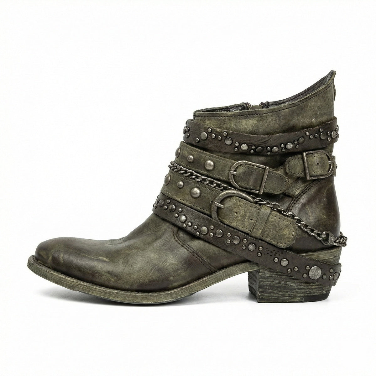 Women's Studded Buckle Ankle Boots