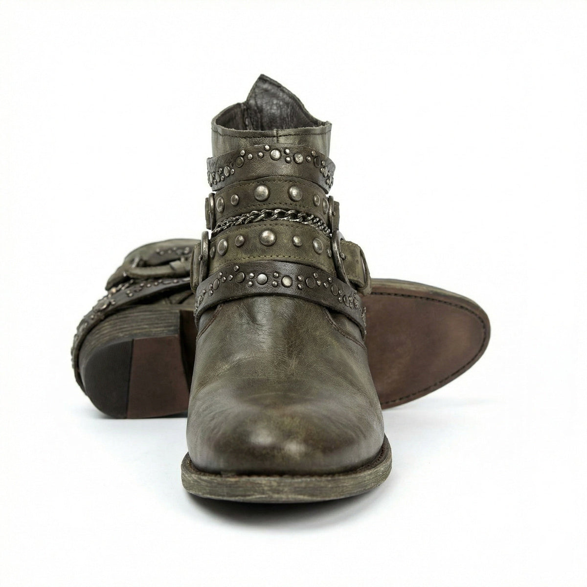 Women's Studded Buckle Ankle Boots