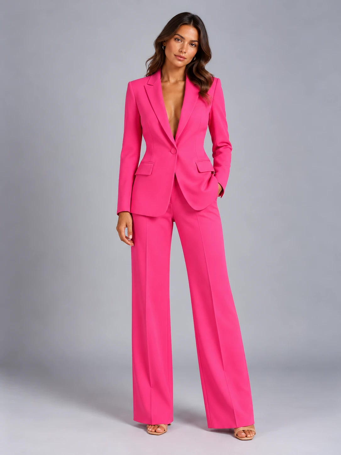 Women's Tailored Blazer Wide Leg Pants Set