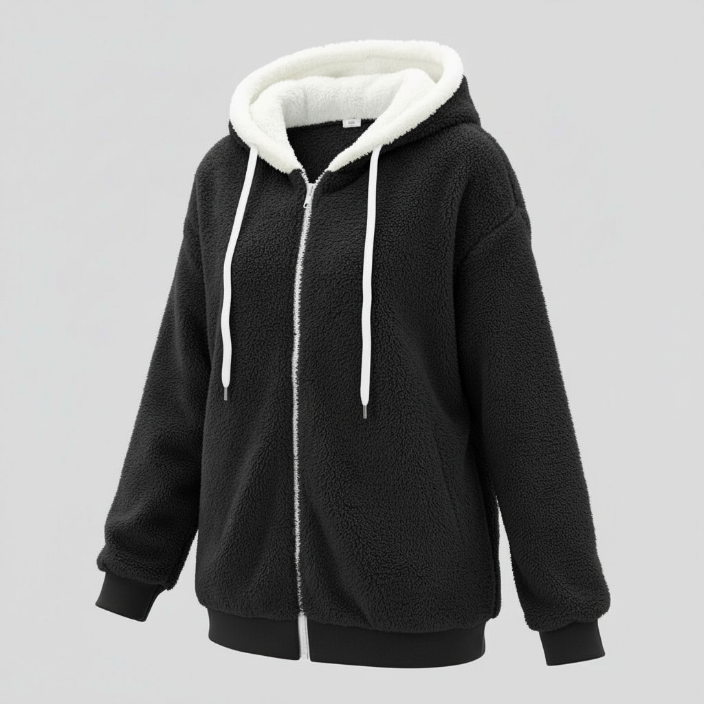 Women's Teddy Zip Up Hoodie in Black