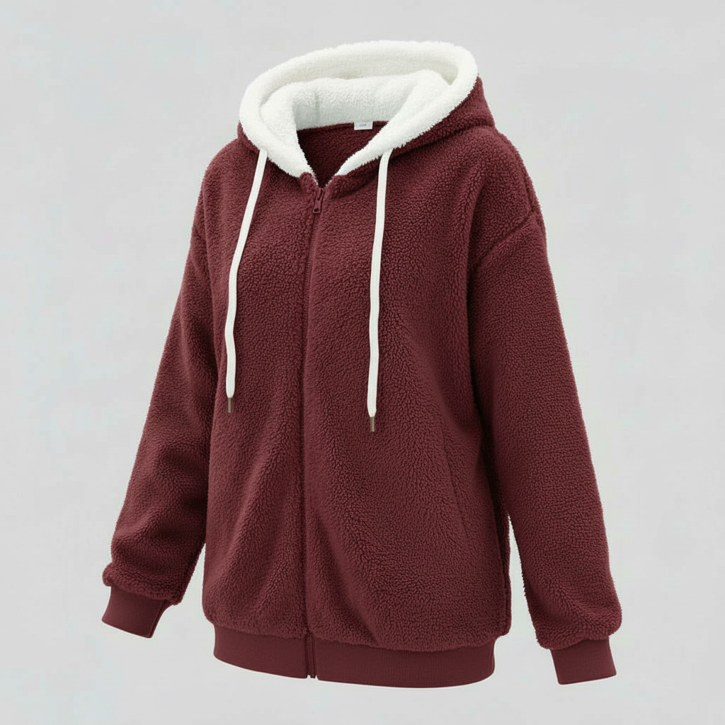 Women's Teddy Zip Up Hoodie in Burgundy