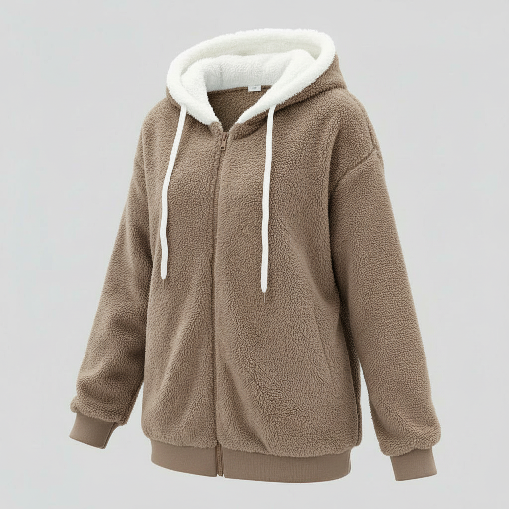 Women's Teddy Zip Up Hoodie in Camel