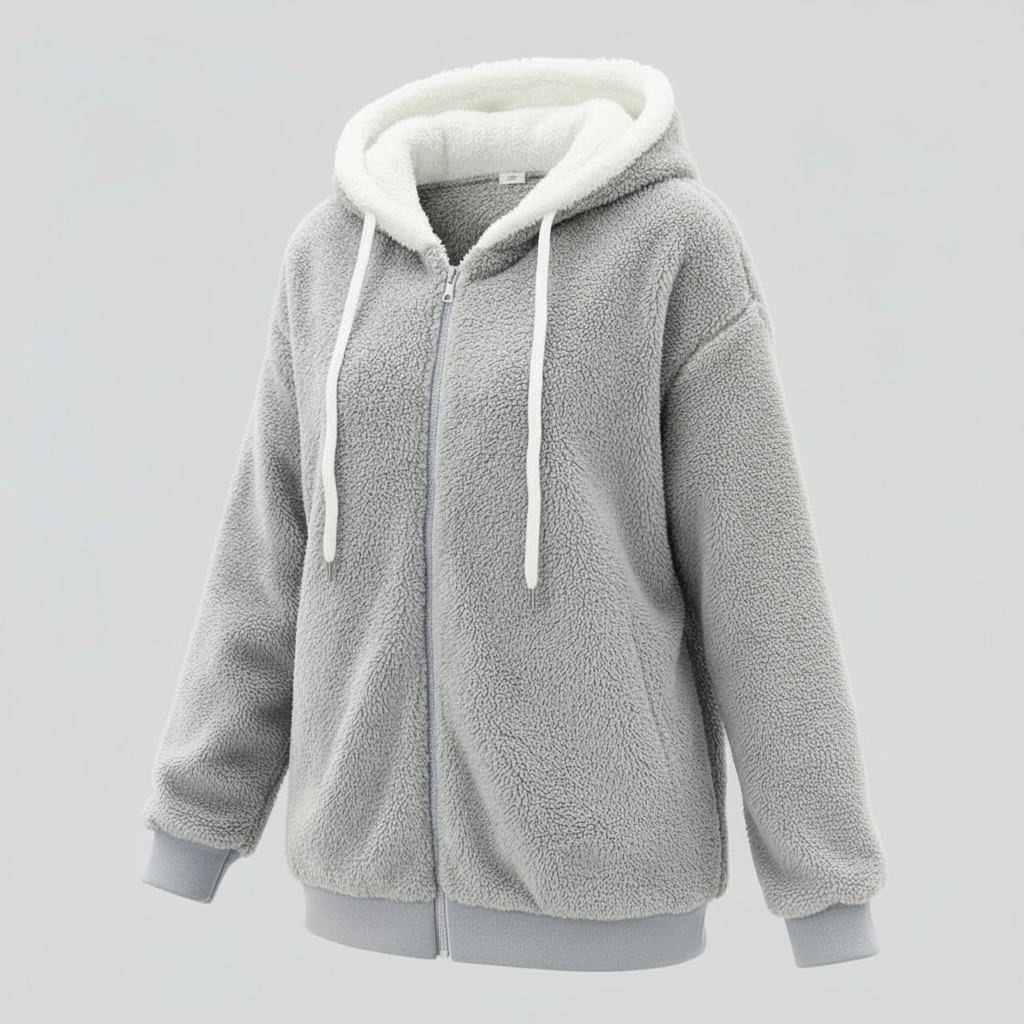 Women's Teddy Zip Up Hoodie in Light Gray