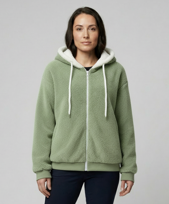 Women's Teddy Zip Up Hoodie in Sage Green