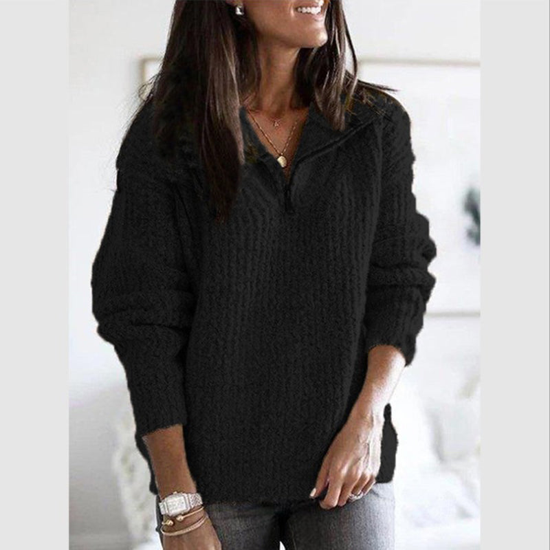 Women's Textured Half Zip Sweater in Black