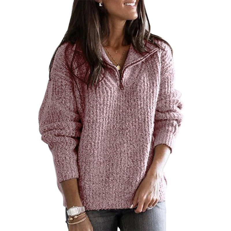Women's Textured Half Zip Sweater in Dusty Rose
