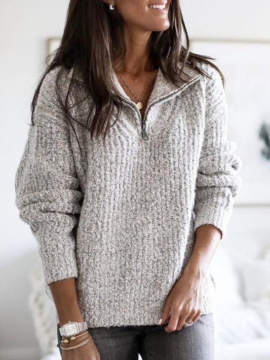 Women's Textured Half Zip Sweater in Heather Gray
