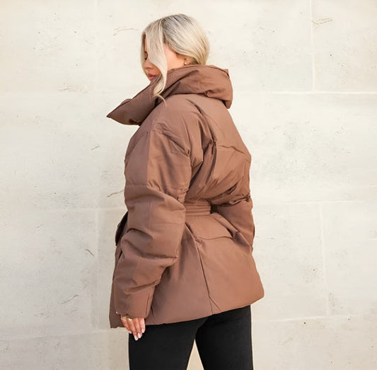 Women's Tie Waist Puffer Winter Jacket