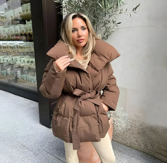 Women's Tie Waist Puffer Winter Jacket