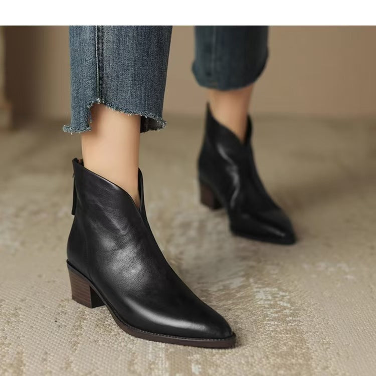 Women's V Cut Ankle Boots in Black