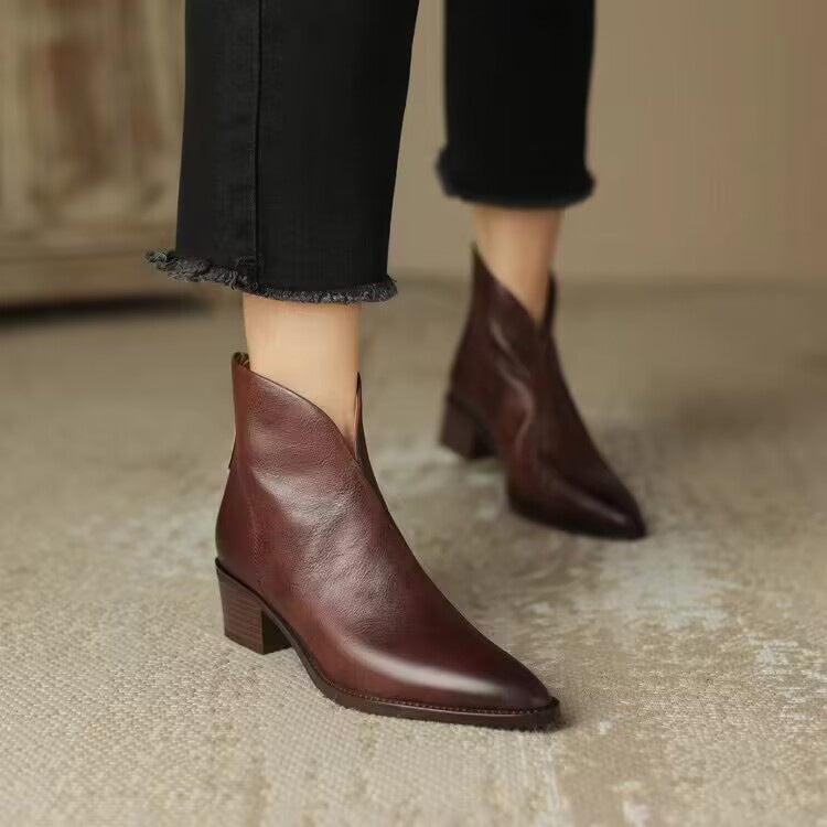 Women's V Cut Ankle Boots in Brown