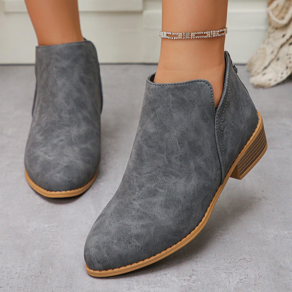 Women's V Cut Faux Leather Ankle Boots
