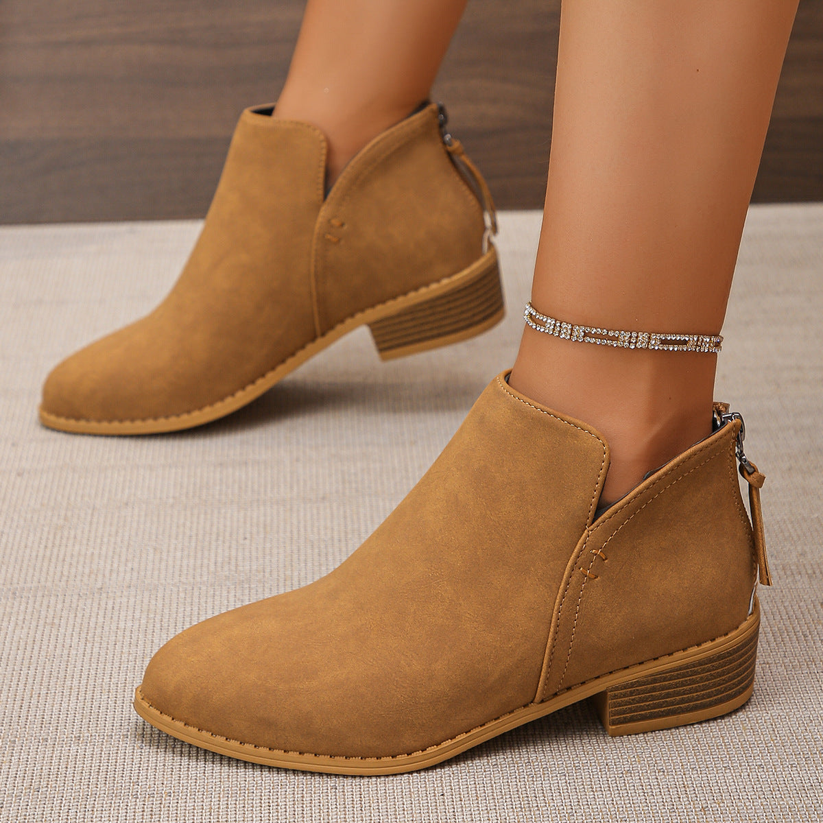 Women's V Cut Faux Leather Ankle Boots