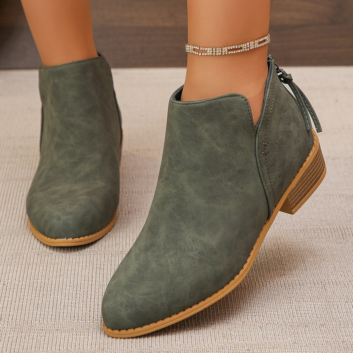 Women's V Cut Faux Leather Ankle Boots