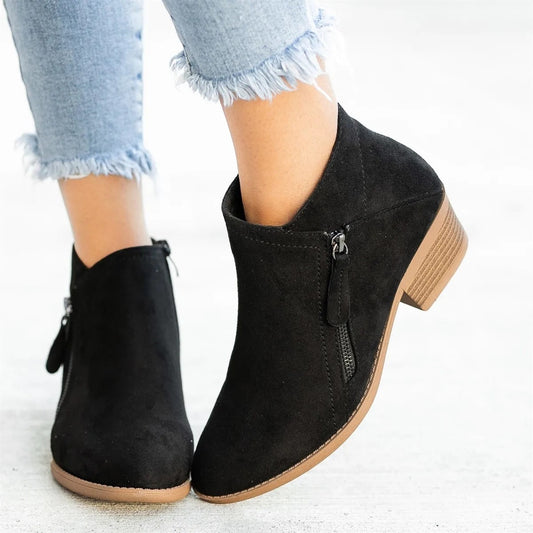 Women's V Cut Faux Suede Ankle Boots