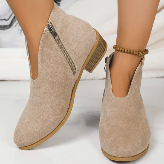 Women's V Cut Low Heel Ankle Boots