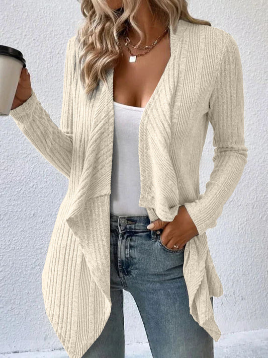 Women's Waterfall Ribbed Cardigan in Cream