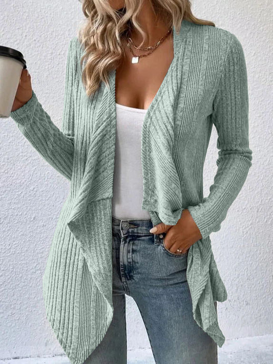 Women's Waterfall Ribbed Cardigan in Sage Green