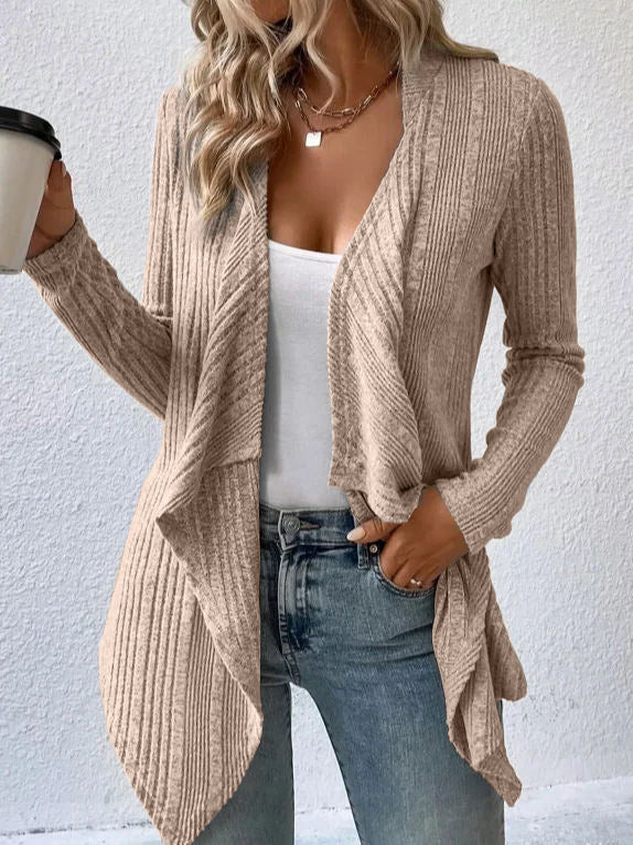 Women's Waterfall Ribbed Cardigan in Tan