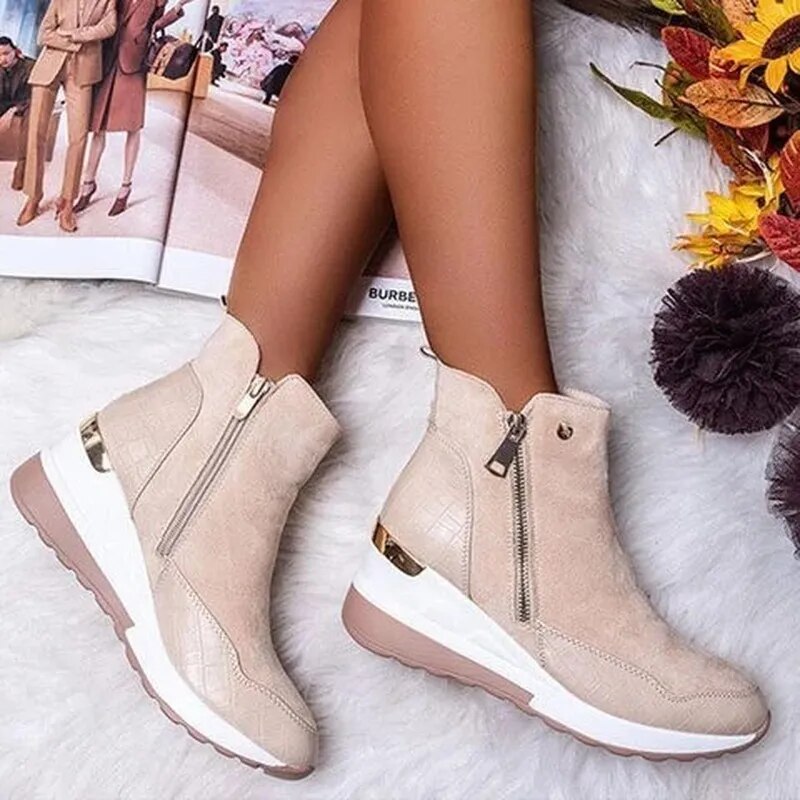 Women's Wedge Sneaker Winter Boots in Beige