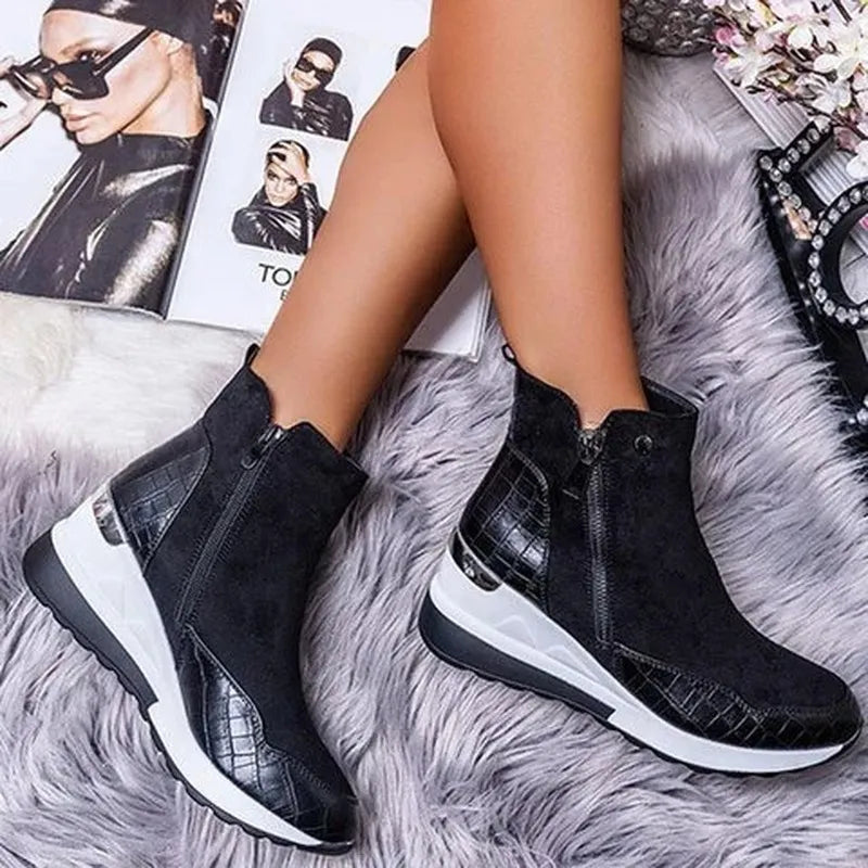 Women's Wedge Sneaker Winter Boots in Black