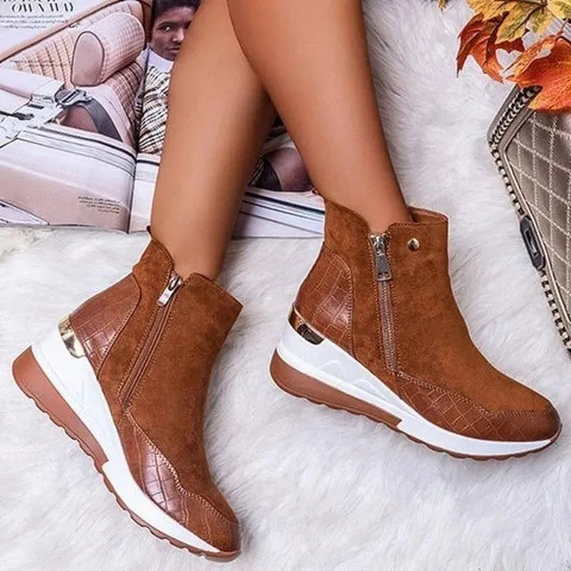 Women's Wedge Sneaker Winter Boots in Brown