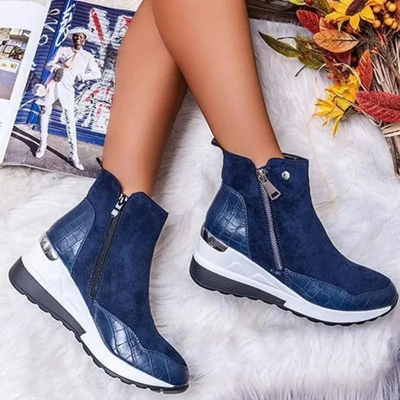 Women's Wedge Sneaker Winter Boots in Navy