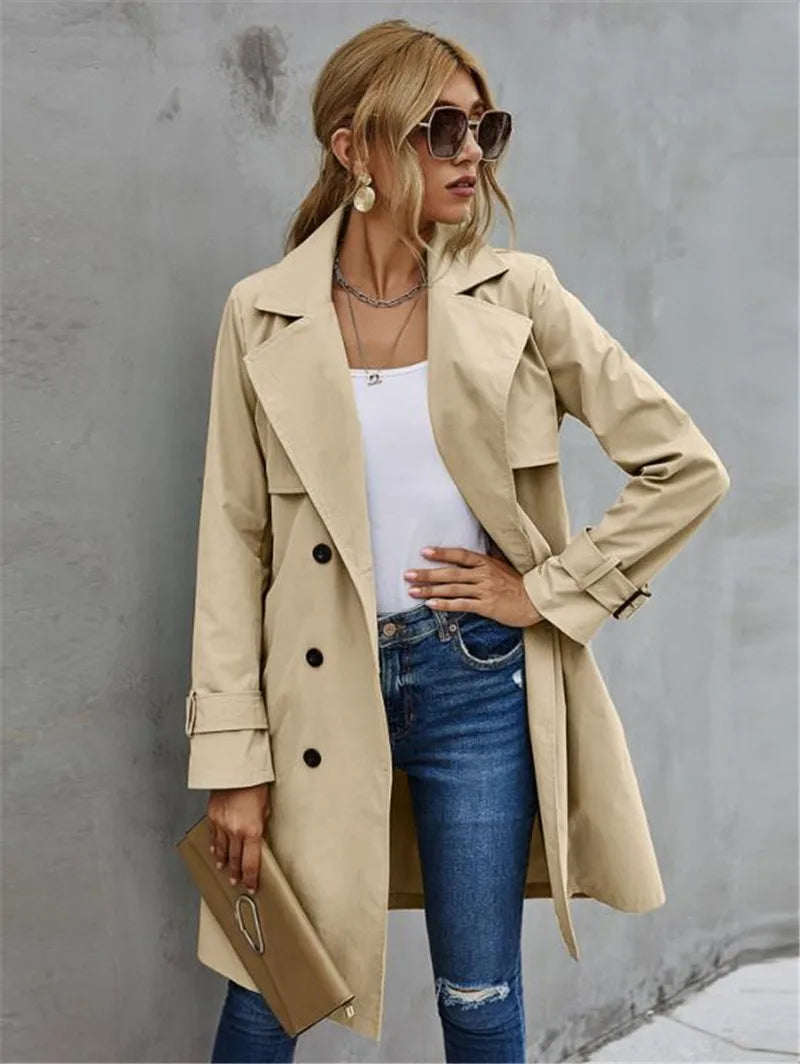 Women's Wide Lapel Trench Coat in Beige