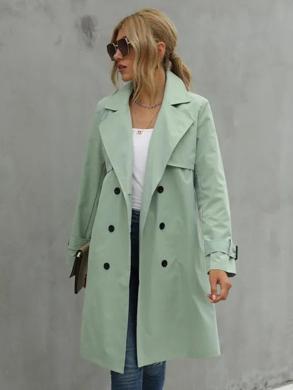 Women's Wide Lapel Trench Coat in Sage Green