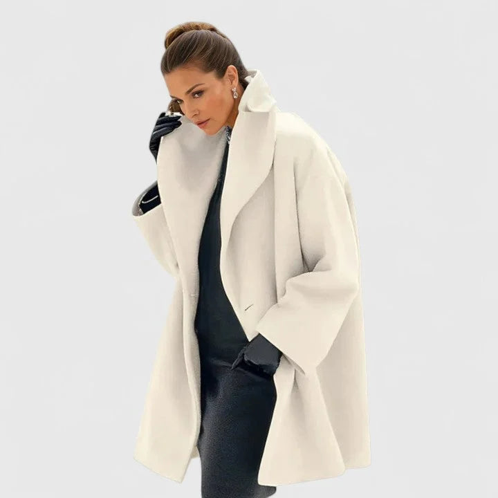 Women's Wide Sleeve Shawl Collar Coat in Cream