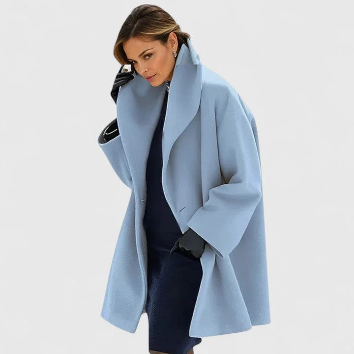 Women's Wide Sleeve Shawl Collar Coat in Light Blue